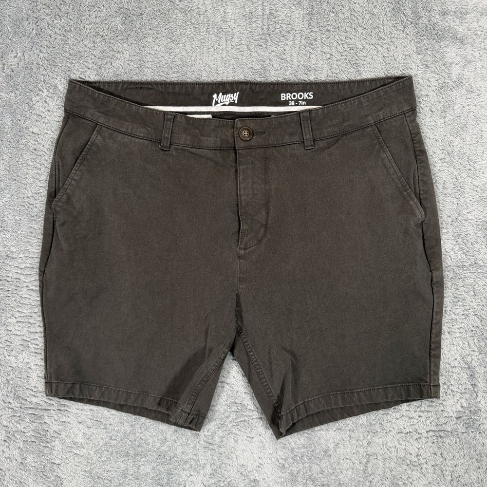 Mugsy Brooks Shorts Mens 38x7 Taupe Chino Cotton Blend Stretch Casual